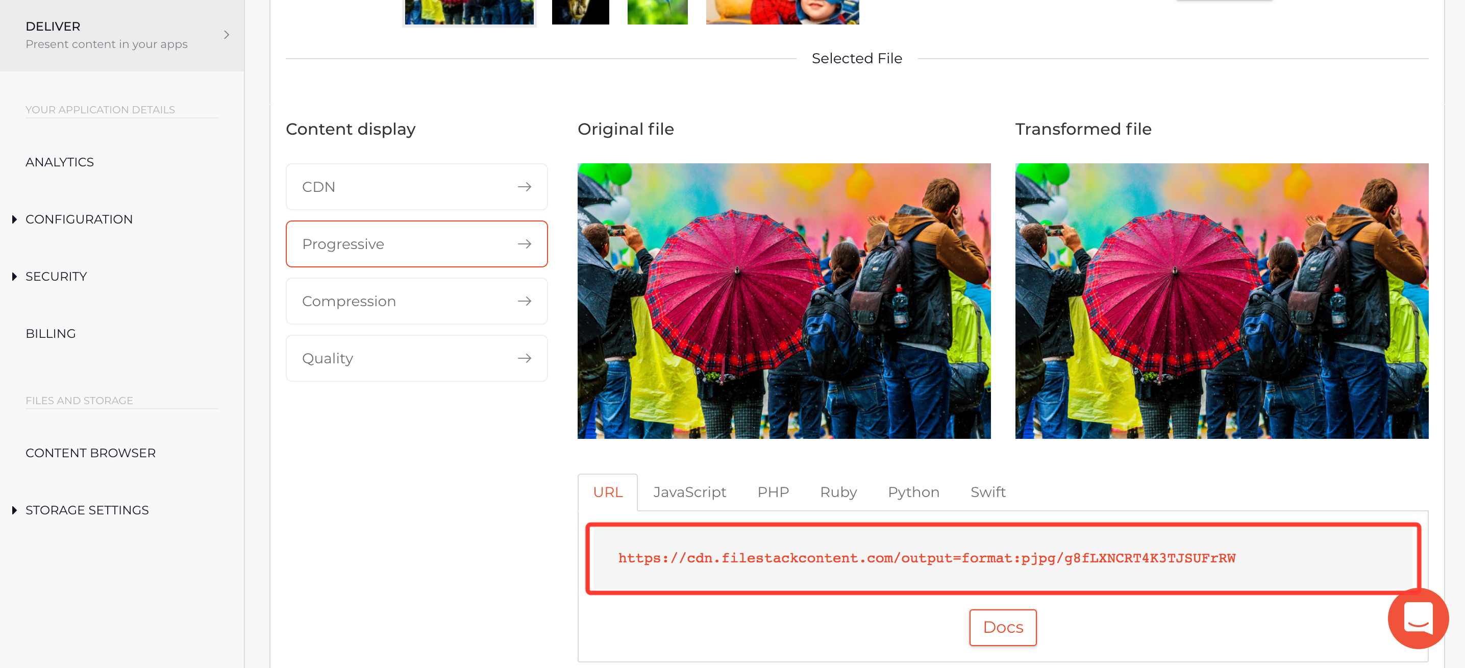 The Filestack Developer Portal Deliver